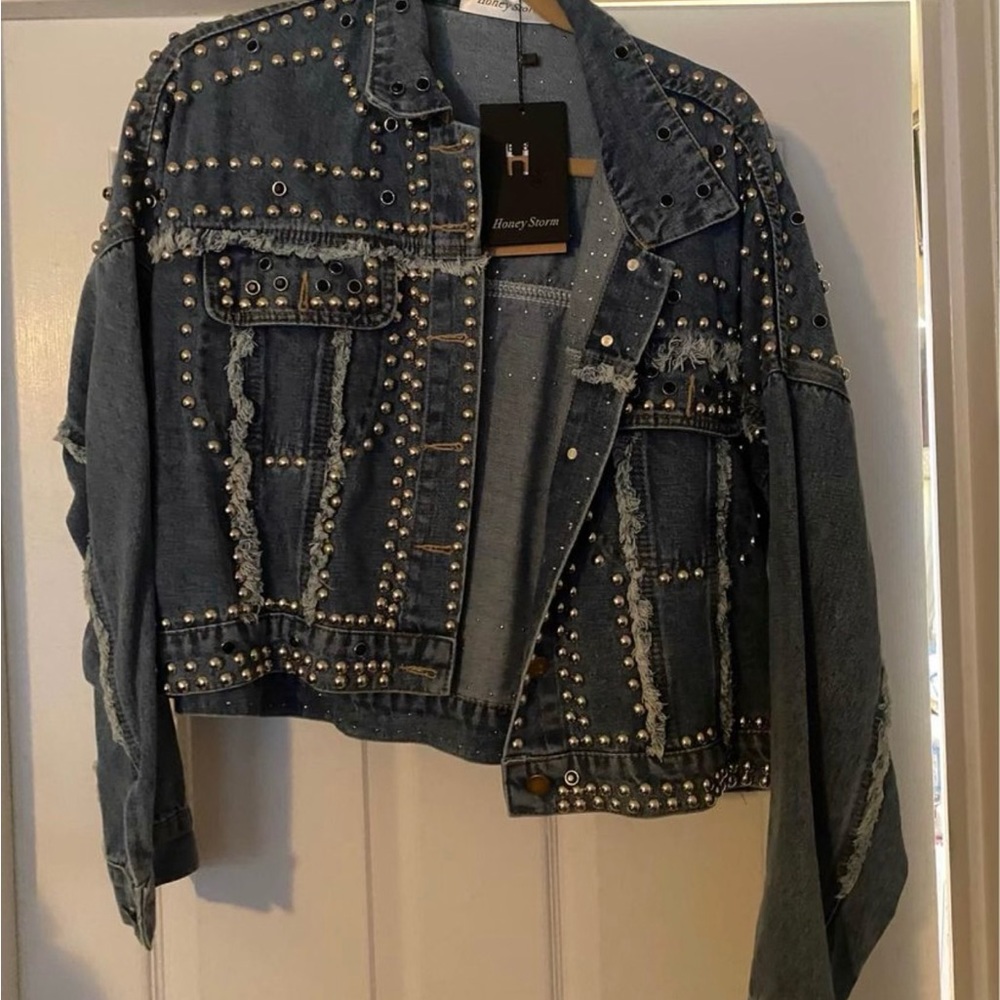 Honey Storm Boutique Brand Studded Denim Jacket NWT